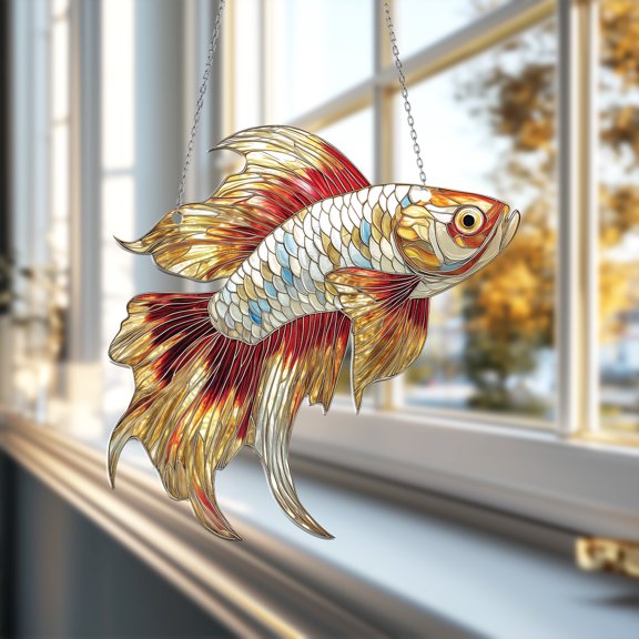 Colorful Fish Window Hanging - Acrylic Suncatcher with Vibrant Fins - Stunning Home Decor Gift for Mom, Mother’s Day, Ocean & Animal Lovers