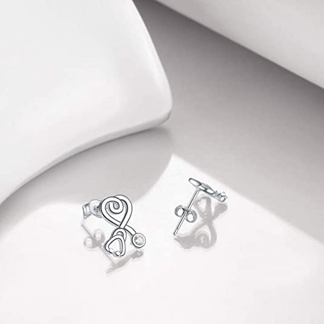 AOBOCO Christmas Gifts 925 Sterling Silver Stethoscope Earrings Simulated Birthstone Crystals Gifts for Her Nurse Medical Student