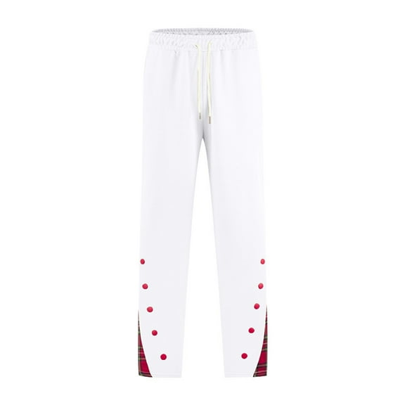 Fashion Pants for Men Casual Plaid Lounge Pants Elastic Waist Wide Leg Sweatpants with Pockets, White, 2XL