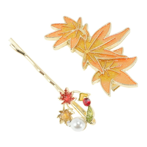 Unique Bargains 2 Pcs Hair Clip Grace New Maple Leaf Combination Flowers Duckbill Clip Yellow