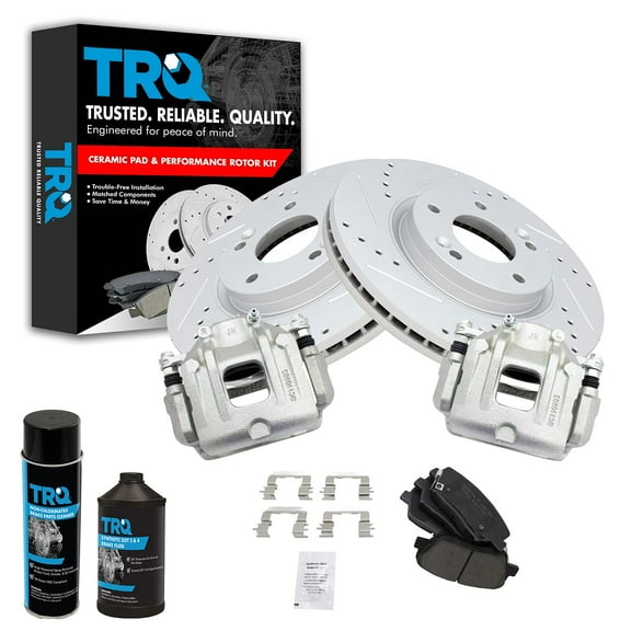 TRQ Front Ceramic Pads Performance Rotors Calipers & Fluids for Santa Fe Sorento BKA19366 Fits select: 2011-2013 KIA SORENTO, 2010-2012 HYUNDAI SANTA FE