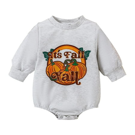 

Baby Boy Jumpsuits Toddler Infanthalloween Pumpkins Letters Prints Long Sleeves Soft Sweatershirt Jumpsuit Romper Grey 12 Months-24 Months