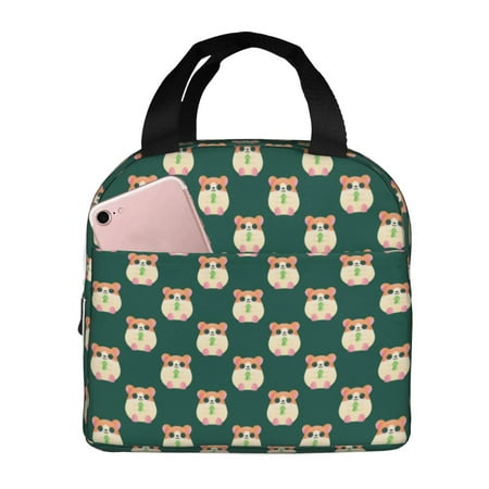 Insulated Lunch Bag for Women Men - Cartoon Cute Hamster Green Leakproof Cooler Lunch Box for Women Men  Lunch Tote Bags for Work School Picnic Travel