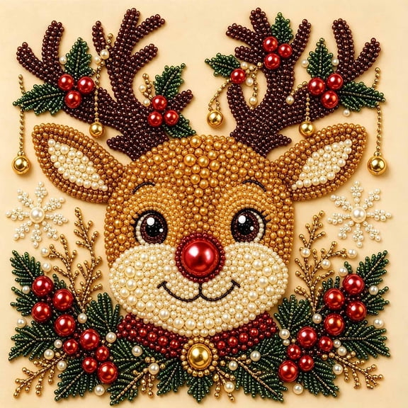Christmas Pearl Beads Art Kit, Full Drill Round Gem Painting for Holiday Wall Decor DIY Gift 7.8x7.8in