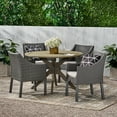 thumbnail image 2 of GDF Studio Orwel Outdoor Acacia Wood and Wicker 5 Piece Dining Set with Cushion, Gray and Light Gray, 2 of 12