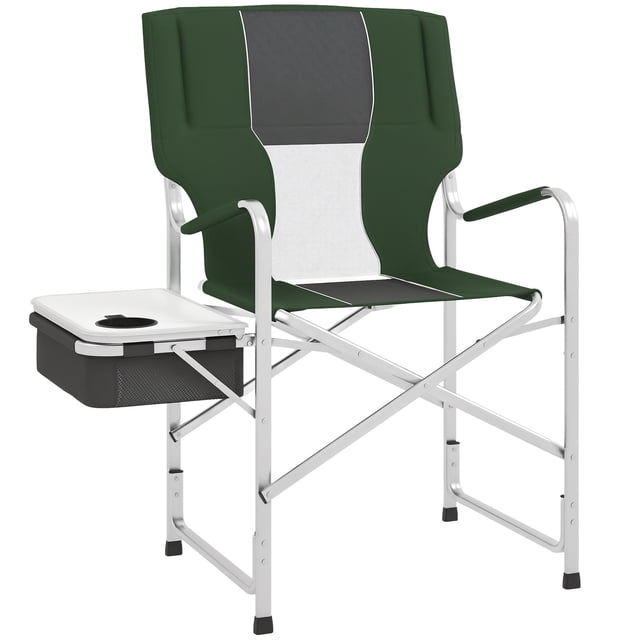 Outsunny Camping Director Chair with Side Table Cupholder Cooler Bag, Grey