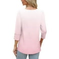 thumbnail image 3 of Sevevn Women's Round Neck Button 3/4 Quarter Sleeve Top Beach Vacation Clothes for Women Gradient Pink XXL, 3 of 7