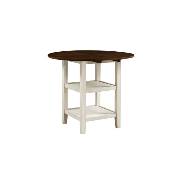 White and Dark Cherry Finish 1pc Counter Height Table with 2x Bottom Shelves Drop Side Leaf Kitchen Dining Furniture