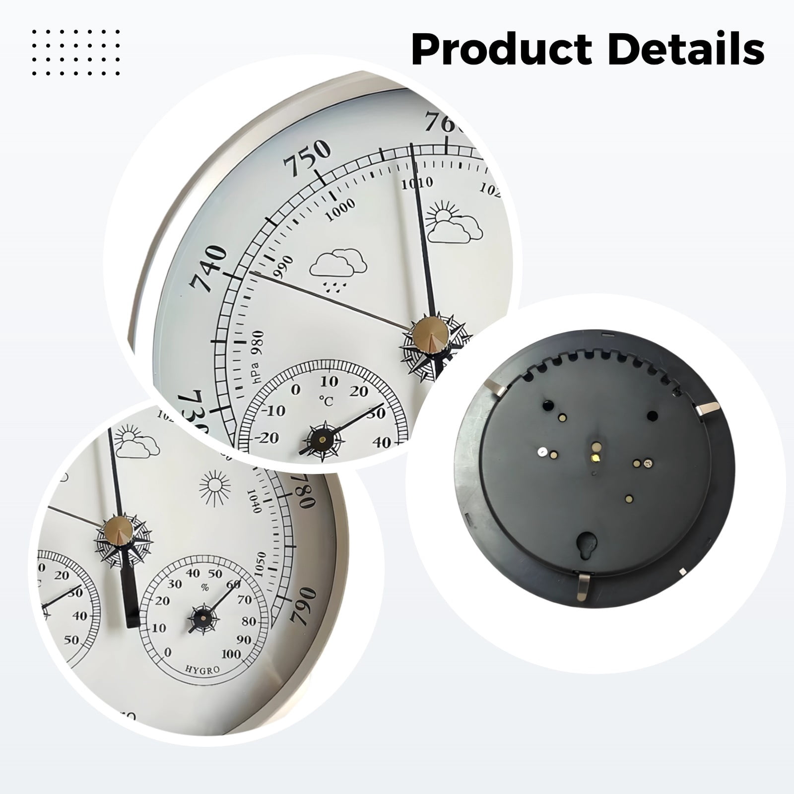 3-in-1 Barometer Weather Station, 5 in Barometer Thermometer Hygrometer for Indoor Outdoor Use, Pressure Gauge with Easy-to-Read Dial