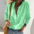 thumbnail image 2 of Kilaqueen Long Sleeve Shirts for Women Button V Neck Lapel Pleated Tops Solid Color Casual Lightweight Regular Fit Business Outfits, 2 of 8