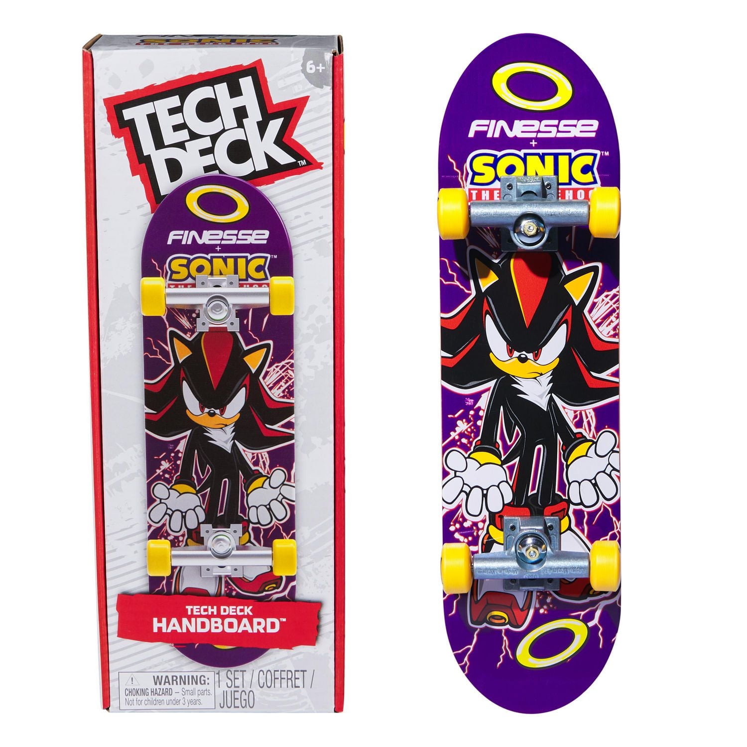 Tech Deck, Finesse X Sonic the Hedgehog Handboard; Authentic Mini Skateboards, Kids Toys for Boys & Girls, Ages 6 and up (Hands Use Only)