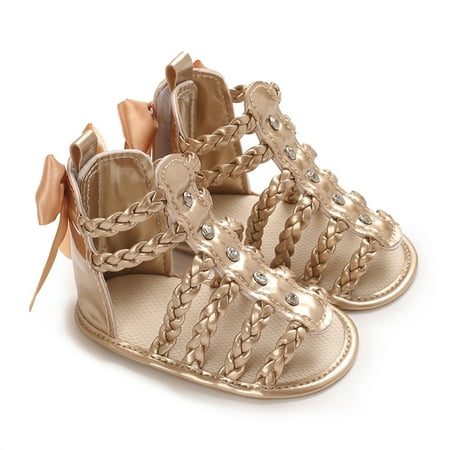 MERSARIPHY Baby Girl Sandals  PU Leather Braided Non-slip Bowknot Summer Flats Toddler Shoes for Casual Daily