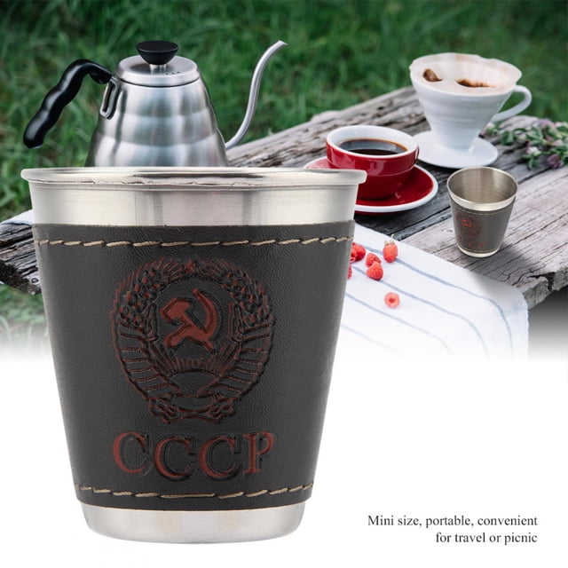 Mini JUEGO DE COPAS DE VINO PORTÁLETILES DE ACERO PARA VIJE, PICNIC, CUBERTA DE CUERO, 4 UDS.