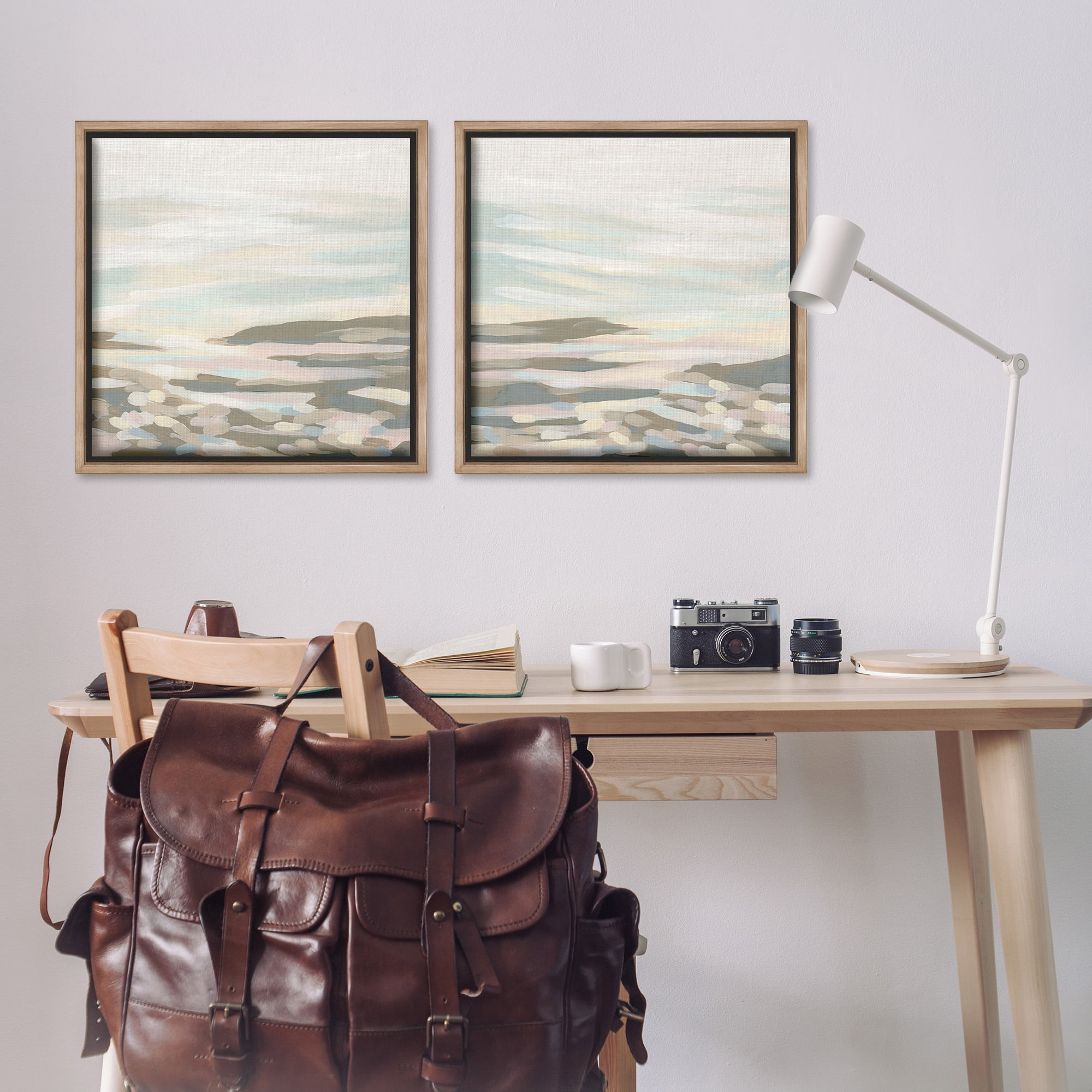 Stupell Industries Brushed Desert Landscape Abstract Painting Brown Floater Framed Canvas Art Print Wall Art, 25 x 25, Set of 2