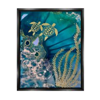 Stupell Industries Modern Sea Life Patterns Abstract Painting Black Floater Framed Canvas Art Print Wall Art, 25 x 31