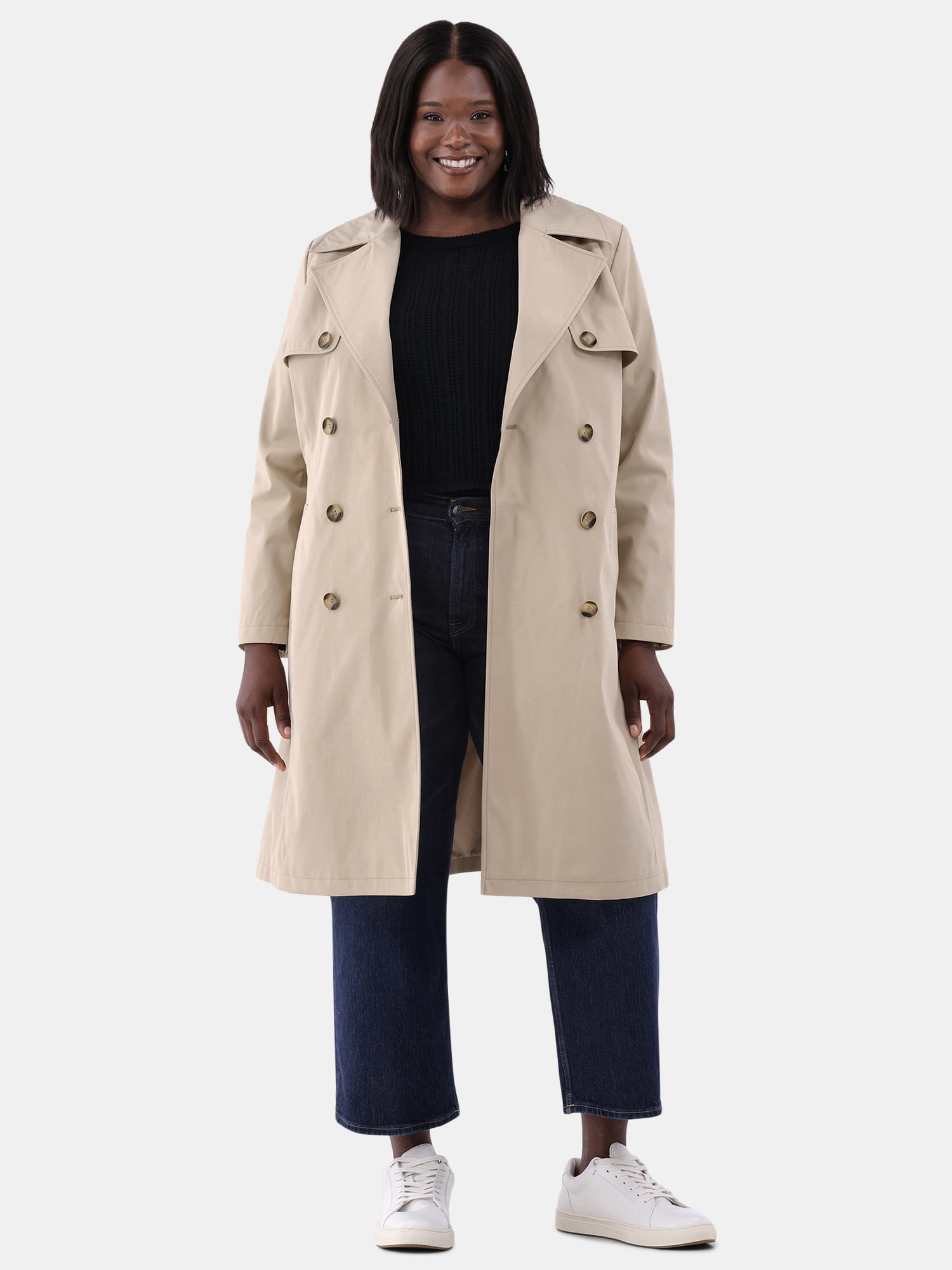 Time and Tru Double Breasted Trench Coat, Women's and Women’s Plus