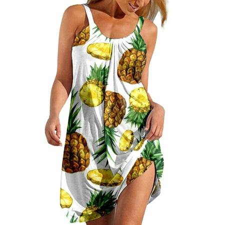 

Hfyihgf Summer Dresses for Women Beach Floral Print Cute Dress Cover Up Sundress Sleeveless Crewneck Casual Boho Tank Dress(01#Green XXL)