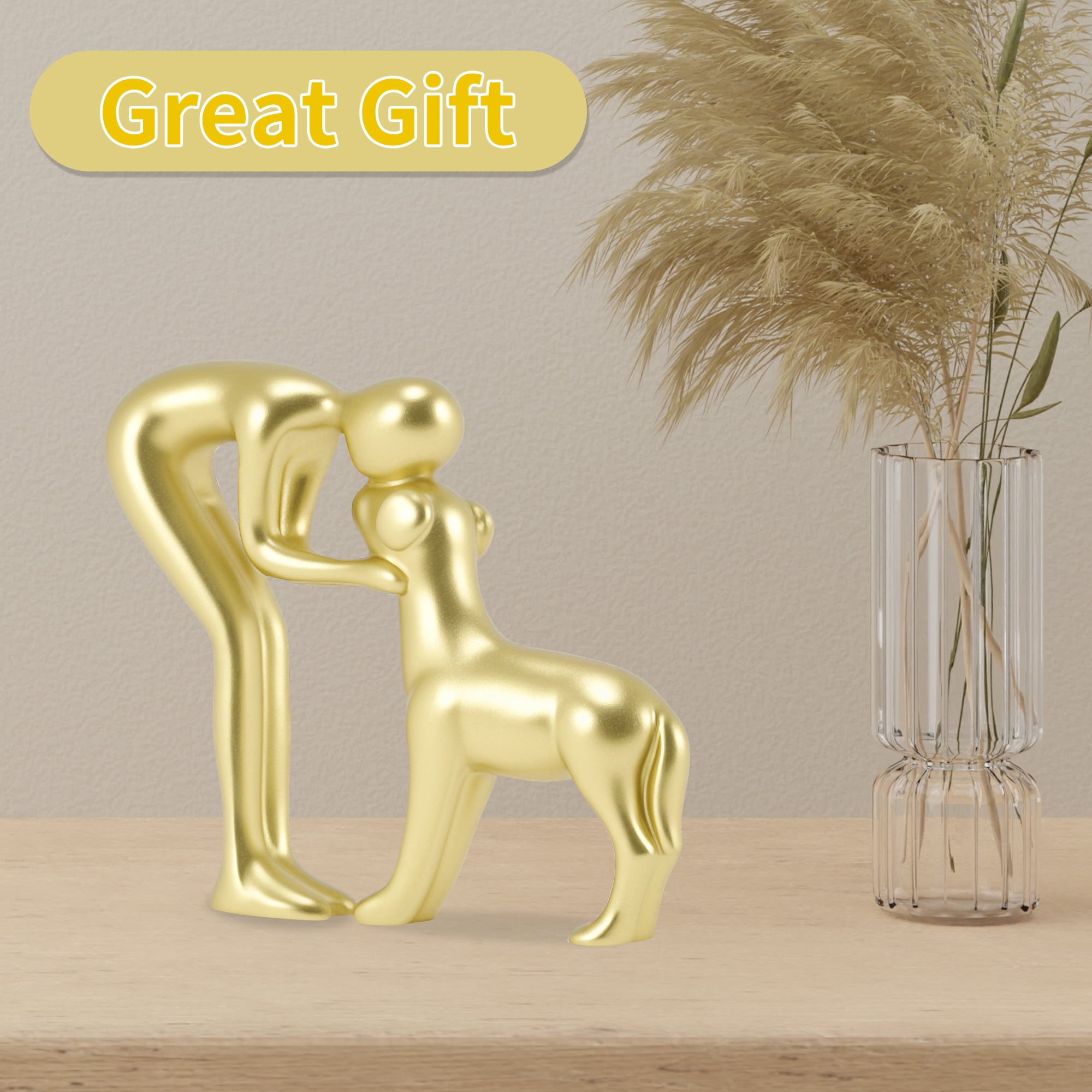 Unique Bargains Dog Statue Decor for Office Living Room Home Gold Tone