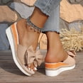 thumbnail image 4 of Espadrilles for Women Bow Slide Sandals Strappy Wedge Platform Heels Casual Summer Dressy Flip Flops Beige2 Size 8, 4 of 8