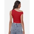 thumbnail image 2 of Women One Shoulder Ruched Crop Tank Tops Casual Off The Shoulder Twist Strap Summer Tanks Tops Going Out Crop Shirts, 2 of 6