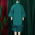thumbnail image 6 of AURA Plus Size Ruffle A Line Midi Dress Half Open Collar Trumpet Sleeve 3 4 Sleeve Casual Elegant Dress with Zipper, 6 of 11