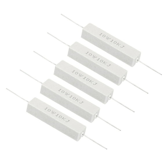 Unique Bargains 5Pcs 10K Ohm Resistors, 10W Ceramic Cement Resistor Power Cement Resistor Kit Tolerance 5% for Power Adapters Audio