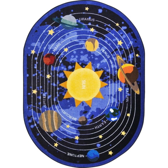 Joy Carpets Kid Essentials Cosmic Wonders 7'8" x 10'9" Oval Area Rug in Color Black