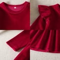 thumbnail image 4 of OBEEII Toddlers Baby Girls Fall Long Sleeve Solid Color Ruffled Velvet Dress Baby Girls Cake Smash Dress Wedding Flower Girl Dress 12-18 Months red, 4 of 9