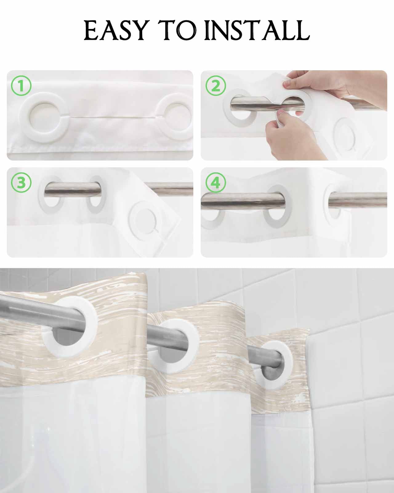 No Hook Shower Curtain with Snap in Liner, Khaki Striped Gradient Rustic Wood Board Hotel Shower Curtains for Bathroom, Washable Shower Curtain Liner Set with Mesh Top Window, 72"x72"