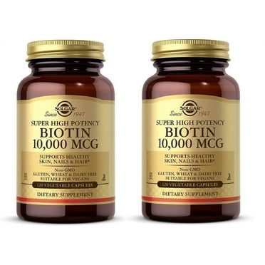 Solgar Biotin Super High Potency 10000 mcg, 120 Vegetarian Capsules 2 Packs