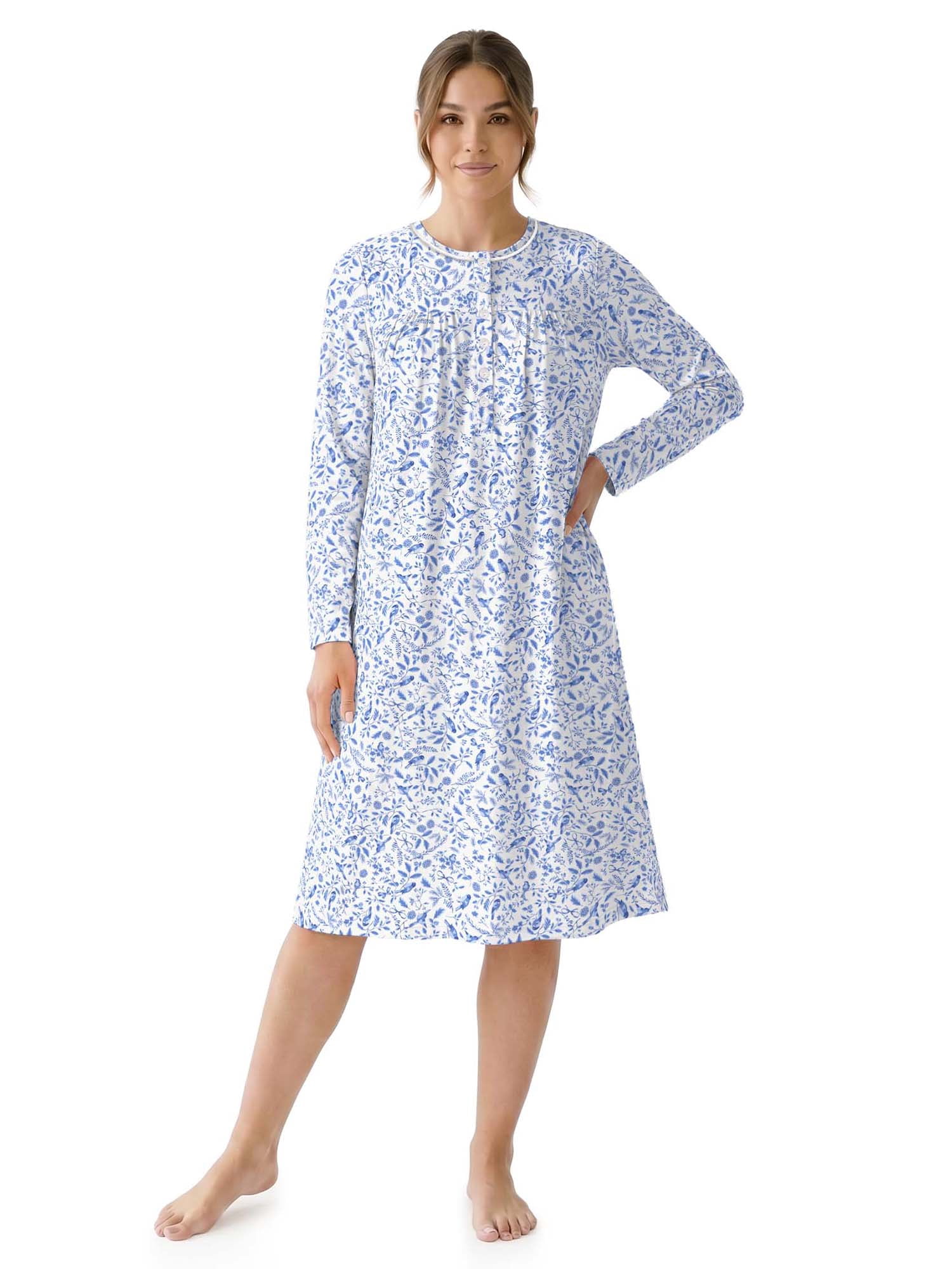 Aria Women’s Long Sleeve Stretch Velour 44" Sleepwear Nightgown, Sizes XS-5X