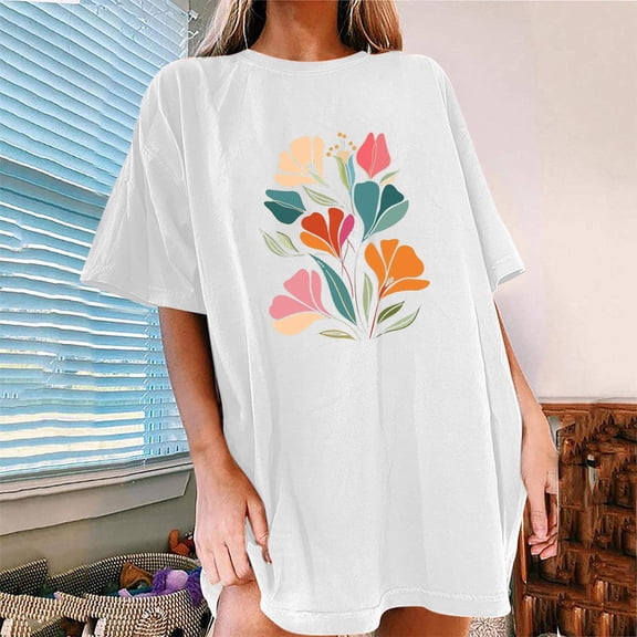 Njoeus Graphic Tees for Women T Shirts for Women Womens Casual Oversized T-Shirt Trendy Cute Floral Tops Summer Workout Shirts Loose Funny Flowers Graphic Tees for Women Teen Girls Vacation Outfits Fo