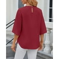 thumbnail image 4 of SHIBEVER Womens Blouses Summer Tops Casual Dressy T Shirts Pleated Scoop Neck 3/4 Sleeve Office Work Chiffon Shirts Tops Wine Red, 4 of 5