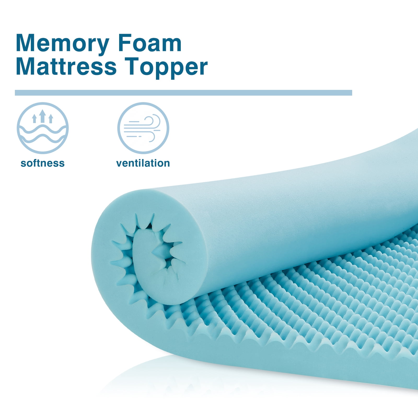 2 Inch Swirl Gel Cooling Memory Foam Mattress Topper, Cooling Airflow Design, CertiPUR-US Certified, Queen Blue