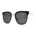 thumbnail image 3 of Womens Metal Brow Line Inset Lens Horn Rim Fashion Sunglasses Ivory Black, 3 of 5