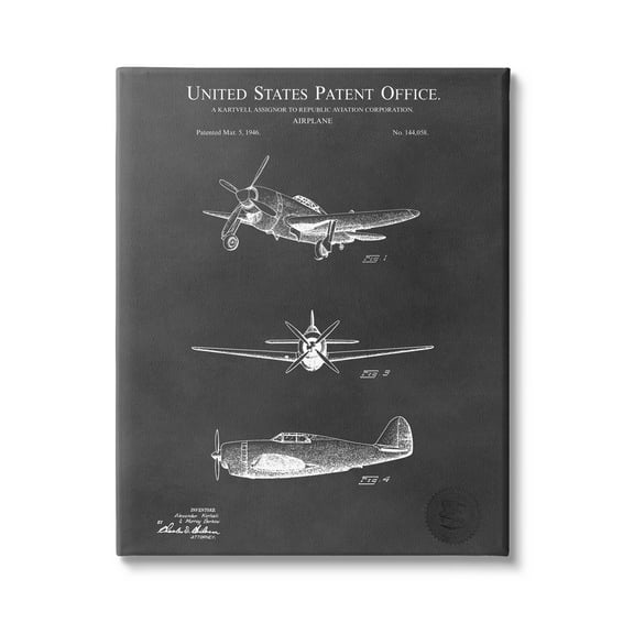 Stupell Industries Vintage Airplane Vehicle Diagram Graphic Art Gallery Wrapped Canvas Print Wall Art, Design by Karl Hronek