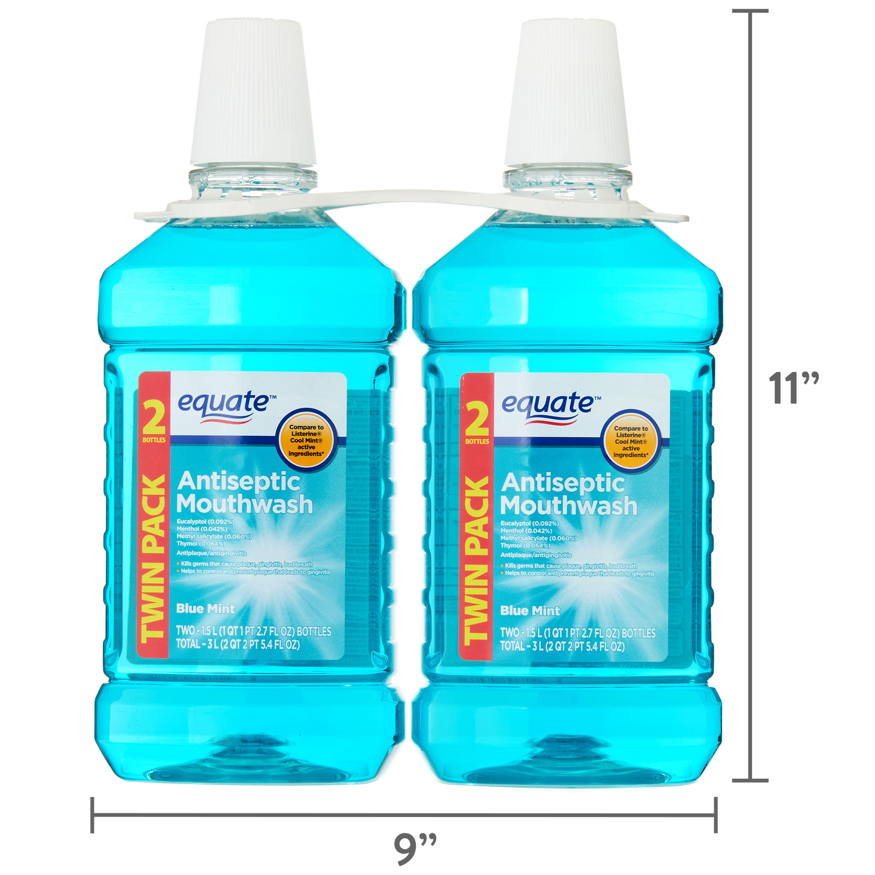 Equate Antiseptic Mouthwash, Blue Mint, Twinpack, 2 Bottles, 2 x  