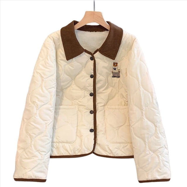 Chaqueta Acolchada Extragrande para Mujer, con Botones y Bolsillo. Albaricoque L