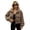 Brown, variant on Women's Casual Stand Collar Houndstooth Plaid Wool Pea Coat Zip Up Fleece Lined Dressy Bomber Jacket