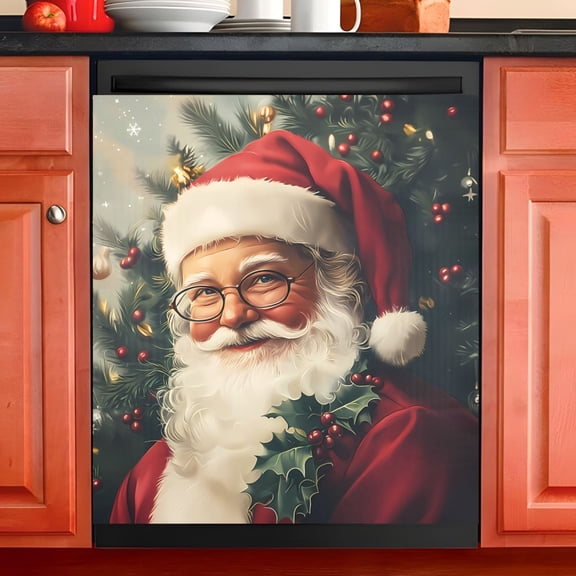 Ryvnso Santa Claus Dishwasher Magnetic Refrigerator Magnet Cover Kitchen Home Decorative 23"x26"