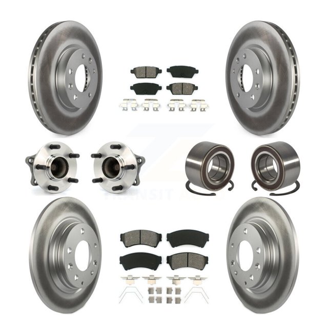 Transit Auto Front Rear Wheel Hub Bearings Assembly Coated Disc Brake Rotors and Semi-Metallic Pads Kit (10Pc) for Car 2009-2013 Mazda 6 2.5L - Left Right Side (Driver Passenger) KBB-118516