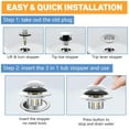 thumbnail image 4 of Universal 3 in 1 Bathtub Drain Stopper Bathtub Drain Hair Catcher, Pop-up Tub Stopper with Effective Filter Basket, Anti-Clogging Bathtub Drain Plug Bath Tub Stoppers for 1.45-1.8" Drain Shoe, 4 of 7