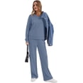 thumbnail image 3 of Lounge Sets for Women 2025 V Neck 2 Piece Outfits Airport Wide Leg Pants Matching Set Sweatsuits, 3 of 10