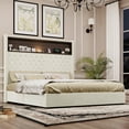 thumbnail image 4 of Harper & Bright Designs Queen Size Velvet Tufted Platform Bed Frame with USB Port and Night Light, Wing-back Platform Bed with Rivet Decoration Headboard and Shelf, Beige, 4 of 17