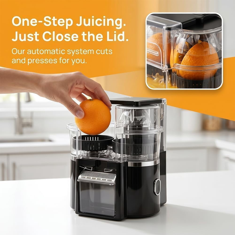Dual-Head Automatic Citrus Juicer, 2026 Upgraded Detachable Dual-Head Electric Citrus Juicer with Built-in Cutter and Cleaning Brush, Electric Orange Juicer Machine for Home (Black)