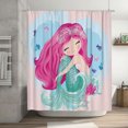 thumbnail image 7 of Mermaid Scales Shower Curtain Tail Fish Girls Kids Cartoon Ocean Blue Heart Colorful Purple Hair Seaweed Bath Decor 72x72 Inch, 7 of 7