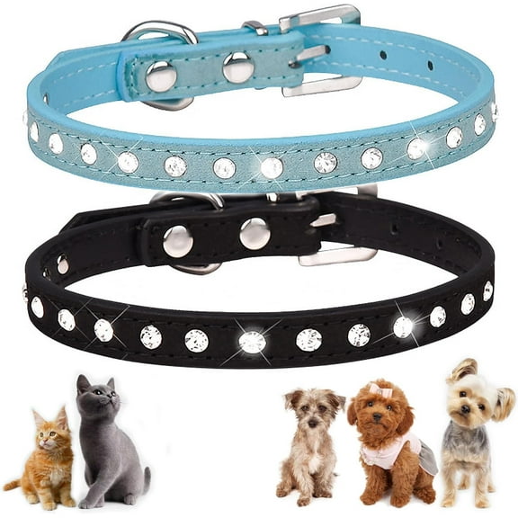 Bling Dog Collar, 2Pcs Rhinestone Cat Collar Glitter Diamond Jewelry Crystal Girl Puppy Collar for XXS XS Small Medium Female Dogs & Cats