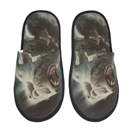 Balery Astronaut Polar Bear Roar Slient Indoor Furry Fleece Comfort House Shoes Soft Non-Slip Home Shoes Cotton slippers House Slippers-- Large