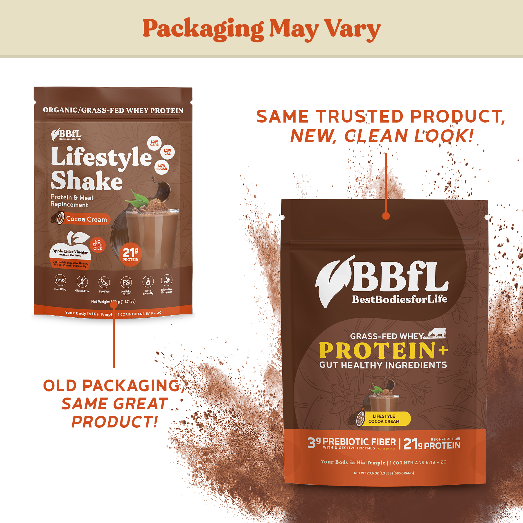 BBfL Protein Meal Replacement Powder, 21g Protein, Organic Whey Protein, Apple Cider Vinegar, 50mg Digestive Enzymes, Prebiotics, All in One Shake (15 Servings, Cocoa)
