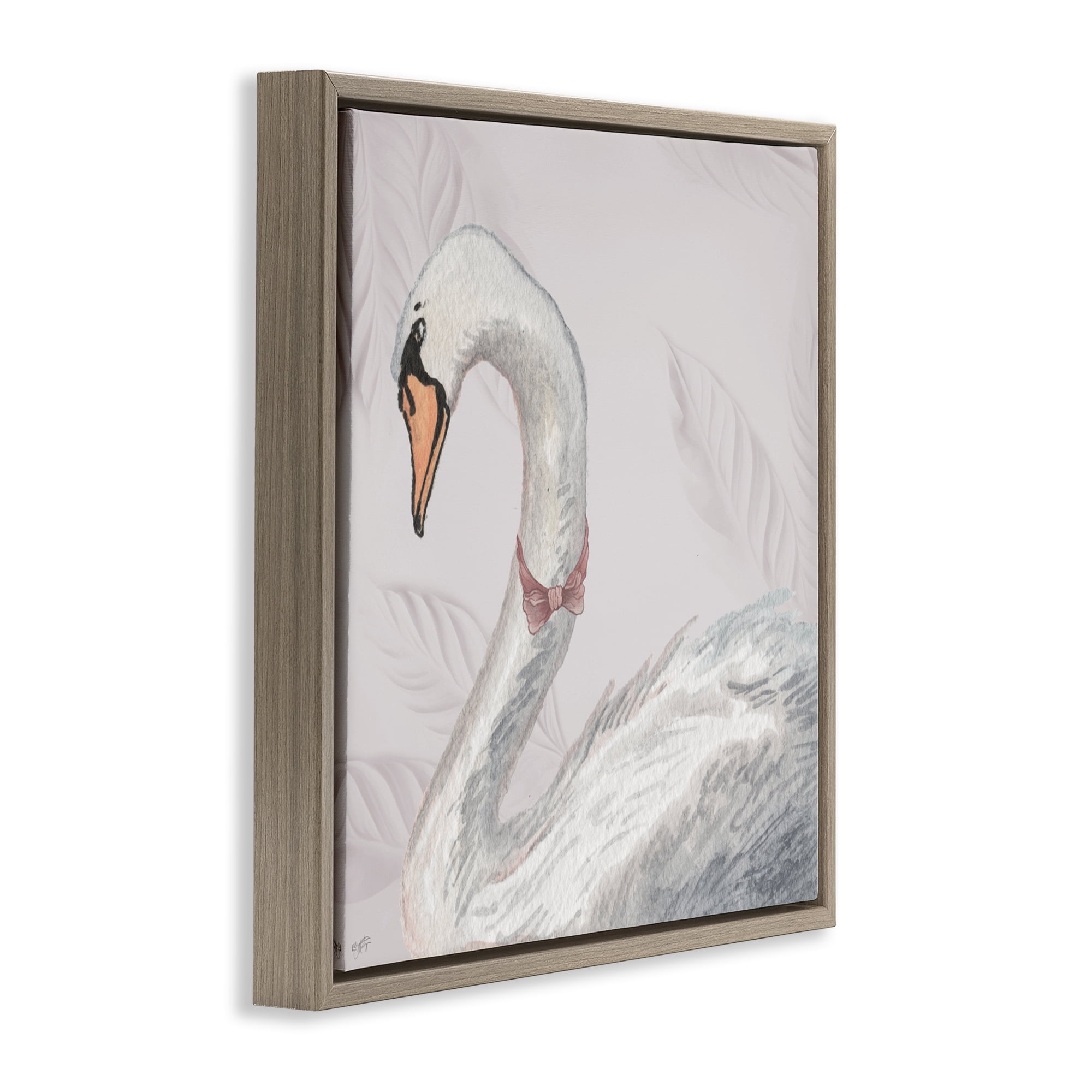 Stupell Industries Soft Classic Swan & Bow Brown Framed Floater Canvas Wall Art, design by Elizabeth Medley